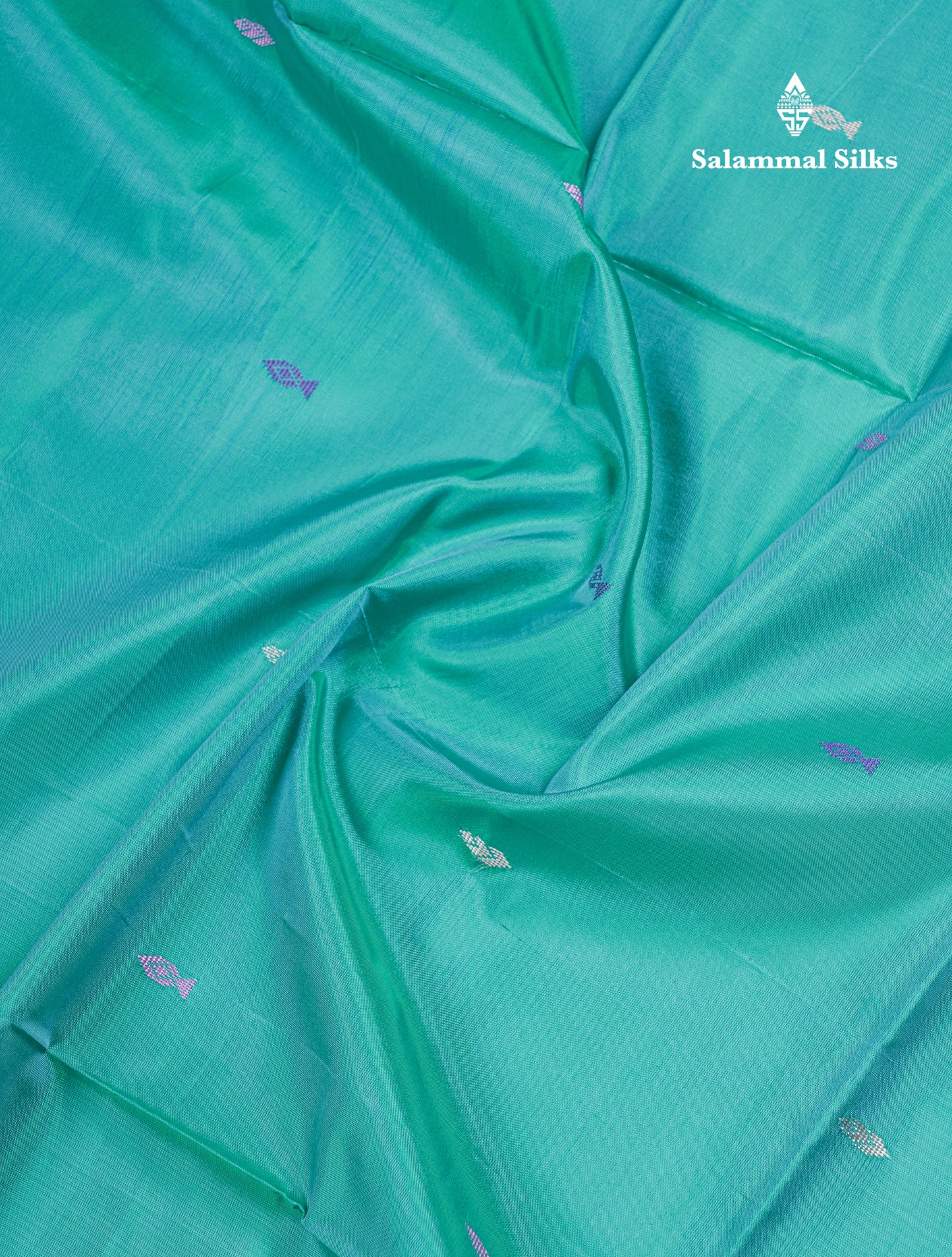 Sapphire Blue Thread work Buttas Banana Pinth Saree (Vaazhainaar Pattu) With Contrast Pinkish Orange Blouse