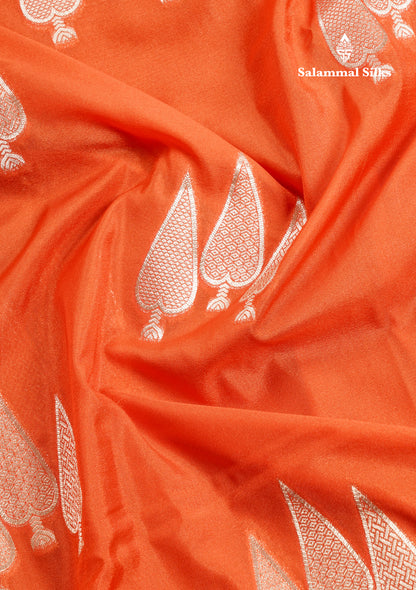 Beautiful Orange Semi Georgette Saree With Fancy Self Border