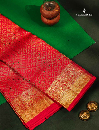 Bridal Pure Kanjivaram Silk Saree - Redish Pink Menakari Work Along With Traditional Border