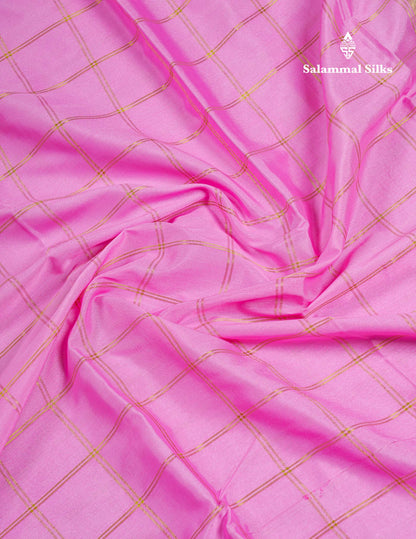 Beautiful Chilly Red Zari Checks Semi Mysore Silk Saree With Contrast Green Small Traditional Border