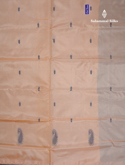 Green Shade Thread work Buttas Banana Pinth Saree (Vaazhainaar Pattu) With Contrast Light Peach Blouse