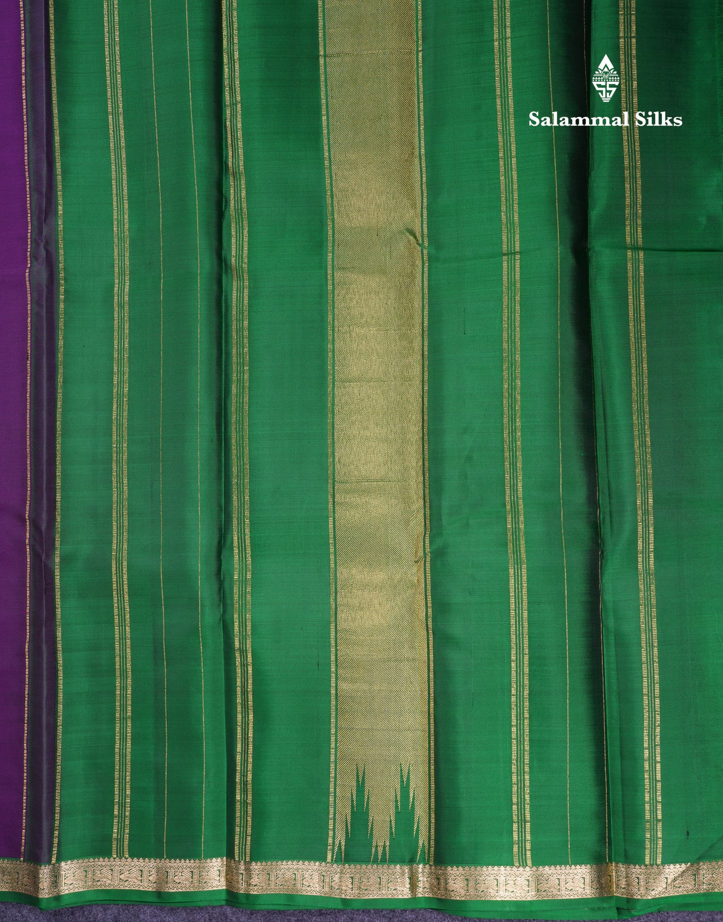 Beautiful Dark Purple Pure Kanjivaram Silk Saree With Contrast Bottle Green Traditional Small Border