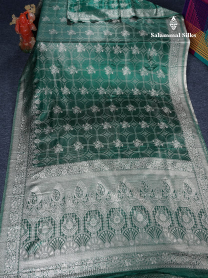 Beautiful Bottle Green Russian Silk Saree With Fancy Self Border