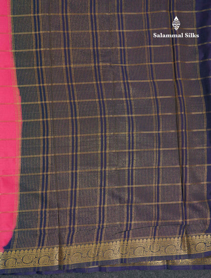 Beautiful Chilly Red Zari Checks Semi Mysore Silk Saree With Contrast Green Small Traditional Border