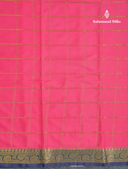 Beautiful Chilly Red Zari Checks Semi Mysore Silk Saree With Contrast Green Small Traditional Border