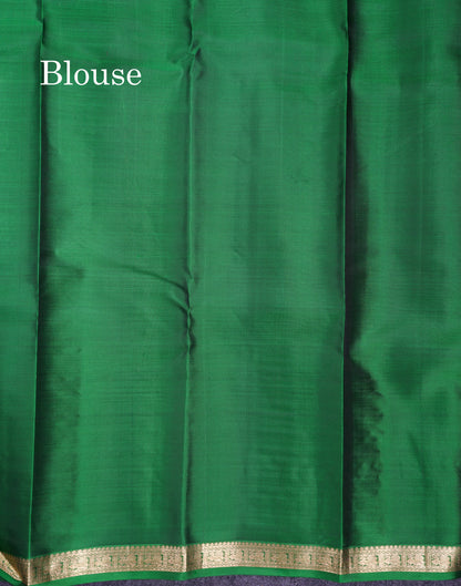 Beautiful Dark Purple Pure Kanjivaram Silk Saree With Contrast Bottle Green Traditional Small Border