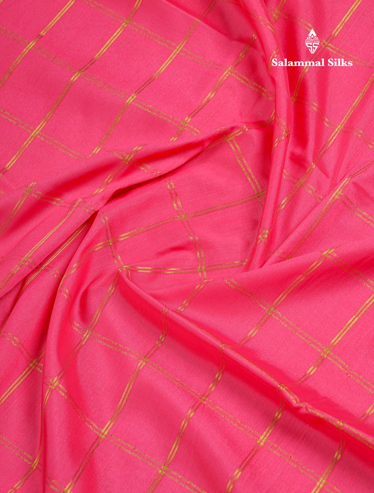 Beautiful Chilly Red Zari Checks Semi Mysore Silk Saree With Contrast Green Small Traditional Border