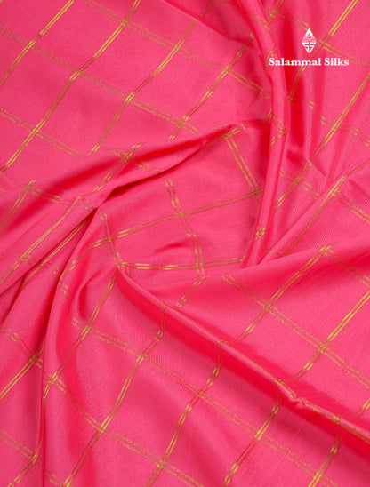 Beautiful Chilly Red Zari Checks Semi Mysore Silk Saree With Contrast Green Small Traditional Border