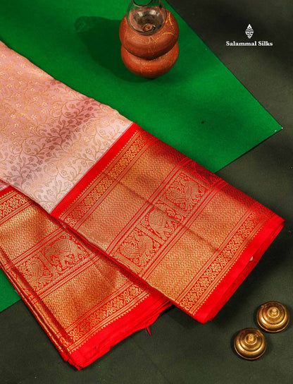2G Zari Baby Pink Kanjivaram Silk Saree with Contrast Chilly Red Border