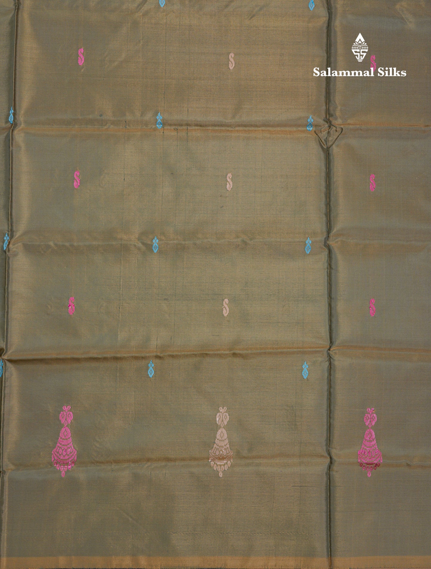 Olive Green Thread work Buttas Banana Pinth Saree (Vaazhainaar Pattu) With Contrast Pink Blouse