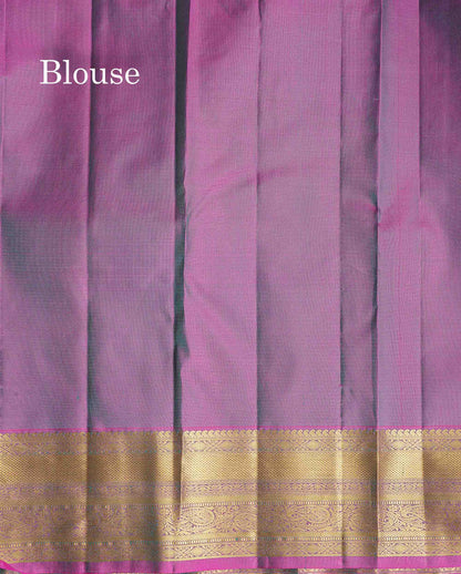 Pure Kanjivaram Silk Saree - Dual Tone Peacock Blue Colour Body With Traditional Border