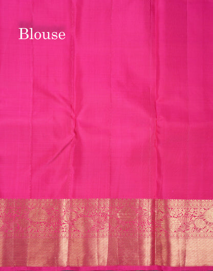 Beautiful Dual Tone Peacock Green Pure Kanjivaram Silk Saree With Contrast Pink Blouse