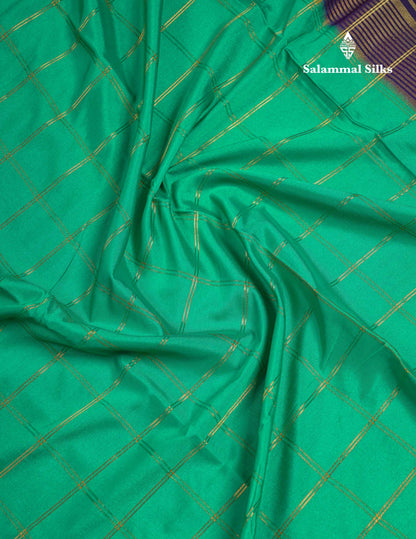 Beautiful Chilly Red Zari Checks Semi Mysore Silk Saree With Contrast Green Small Traditional Border