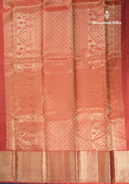 Beautiful Brown Pure Kanjivaram Silk Saree With Traditional Evening Morning Border