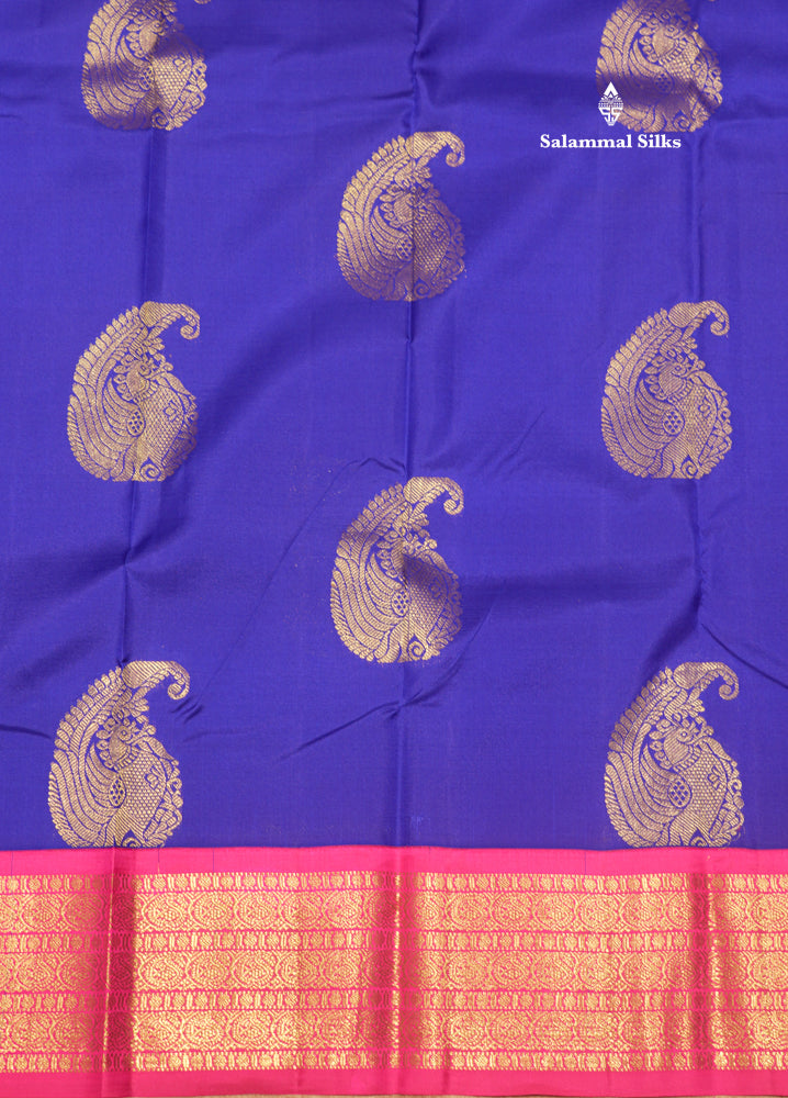 Royal Blue Colour Pure Kanjivaram Silk Saree With Pink Border