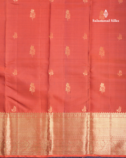 Beautiful Brown Pure Kanjivaram Silk Saree With Traditional Evening Morning Border
