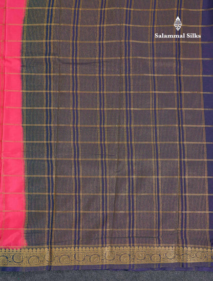 Beautiful Chilly Red Zari Checks Semi Mysore Silk Saree With Contrast Green Small Traditional Border