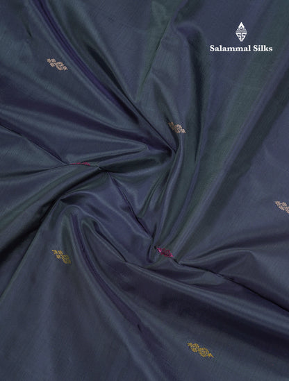 Dark Bottle Green Thread work Buttas Banana Pinth Saree (Vaazhainaar Pattu) With Contrast Pastel Blue Blouse