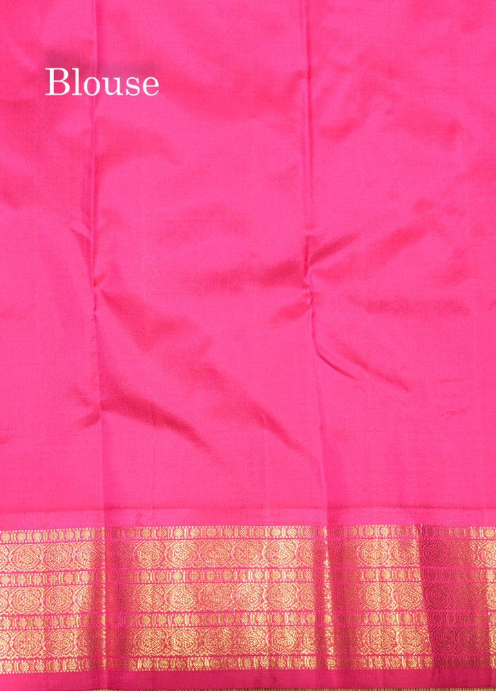 Royal Blue Colour Pure Kanjivaram Silk Saree With Pink Border