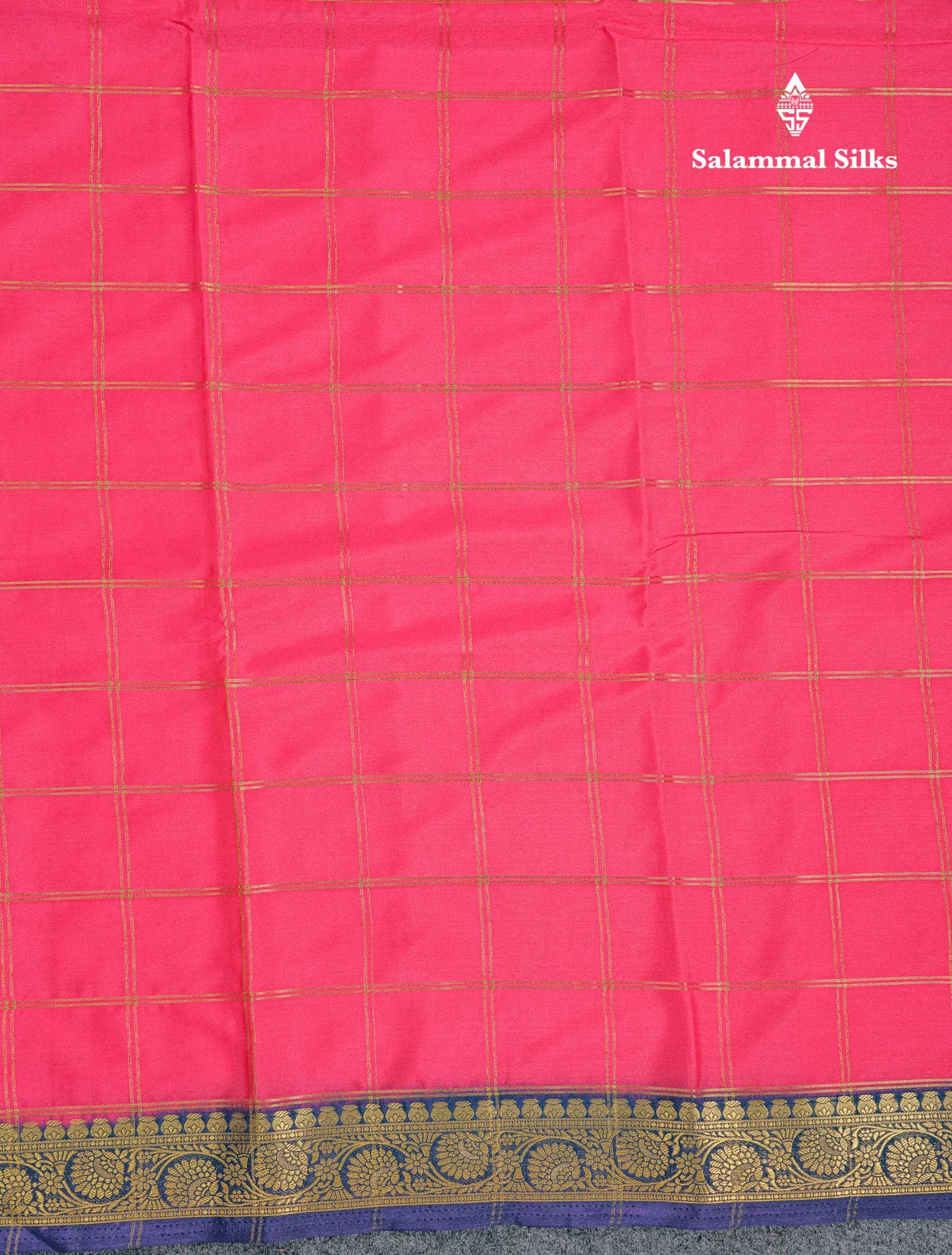 Beautiful Chilly Red Zari Checks Semi Mysore Silk Saree With Contrast Green Small Traditional Border