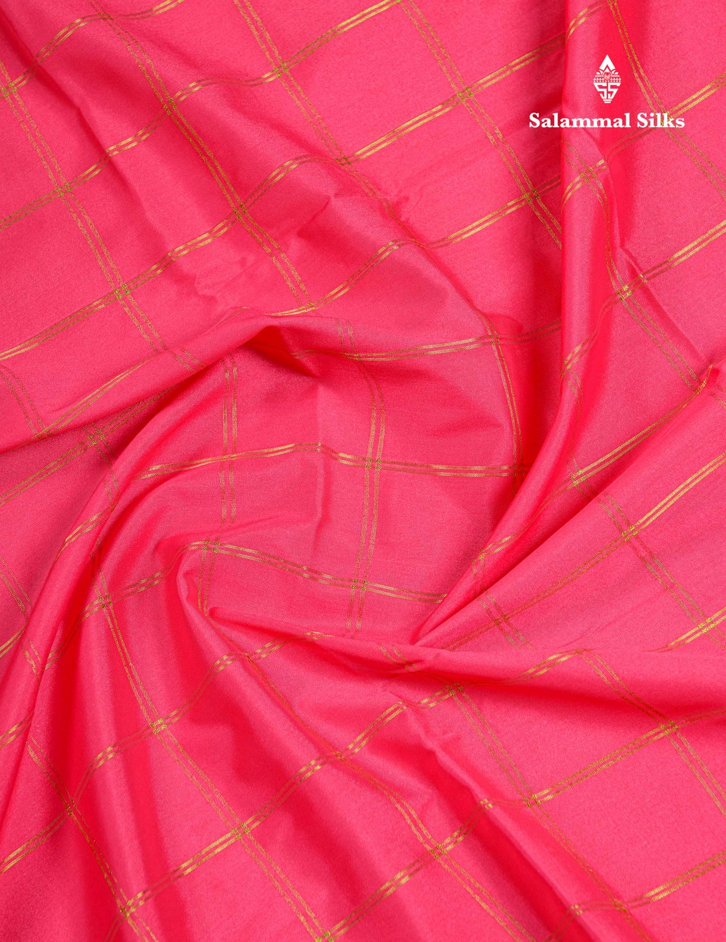 Beautiful Chilly Red Zari Checks Semi Mysore Silk Saree With Contrast Green Small Traditional Border