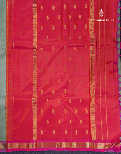 Beautiful Pista Green Pure Kanjivaram Silk Saree With Contrast Light Pink One Side Border