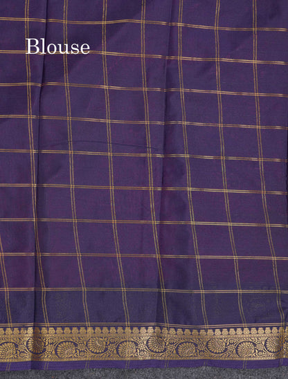 Beautiful Chilly Red Zari Checks Semi Mysore Silk Saree With Contrast Green Small Traditional Border