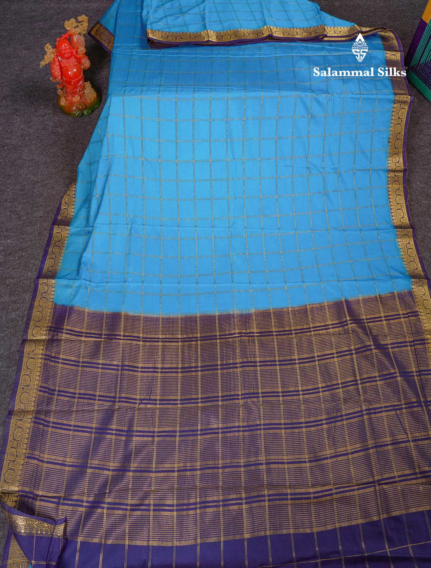Beautiful Chilly Red Zari Checks Semi Mysore Silk Saree With Contrast Green Small Traditional Border
