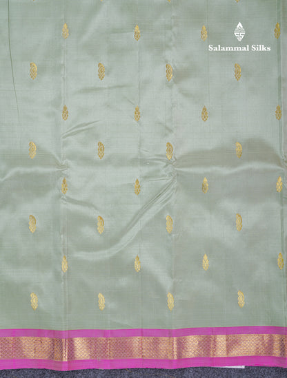 Beautiful Pista Green Pure Kanjivaram Silk Saree With Contrast Light Pink One Side Border