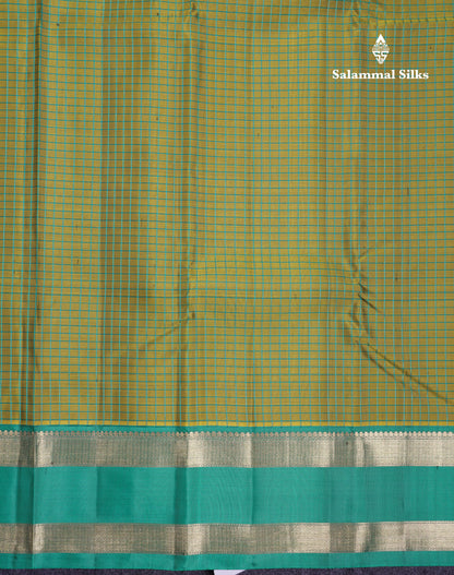 Beautiful Olive Green Pure Kanjivaram Silk Saree With Contrast Sapphire Green Traditional Gap Border