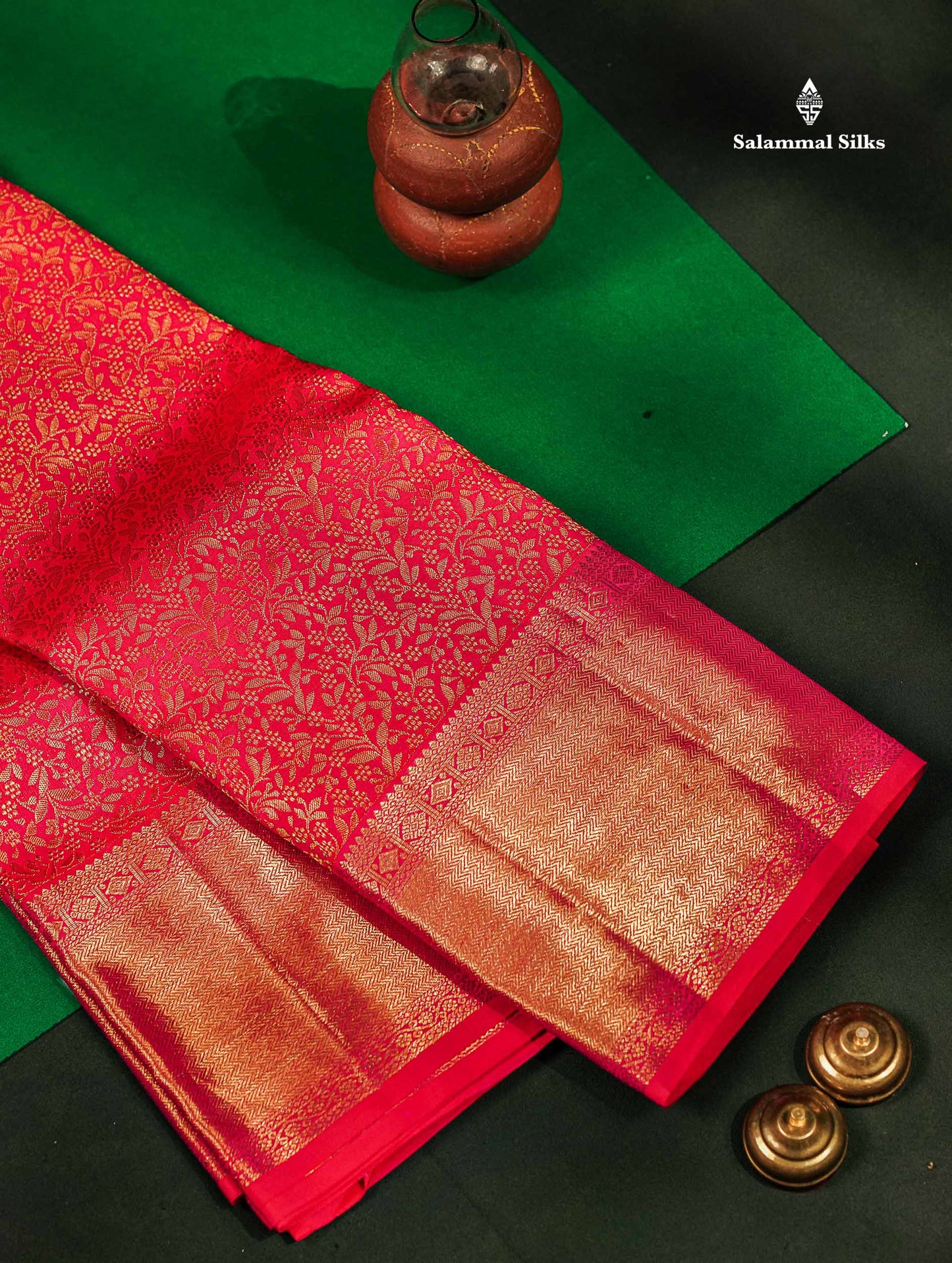 Beautiful Dual Tone Pinkish Red 2G Bridal Pure Kanjivaram Silk Saree With Traditional Border