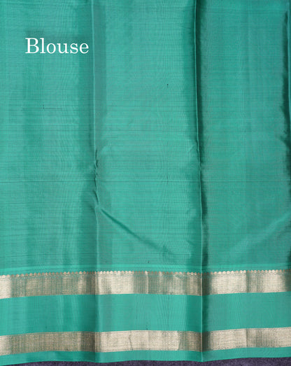 Beautiful Olive Green Pure Kanjivaram Silk Saree With Contrast Sapphire Green Traditional Gap Border