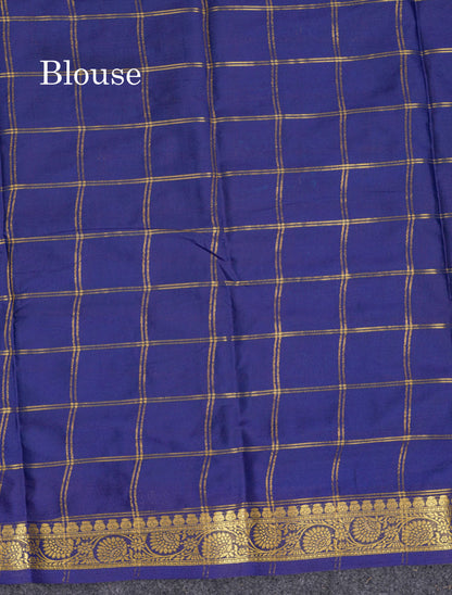 Beautiful Chilly Red Zari Checks Semi Mysore Silk Saree With Contrast Green Small Traditional Border