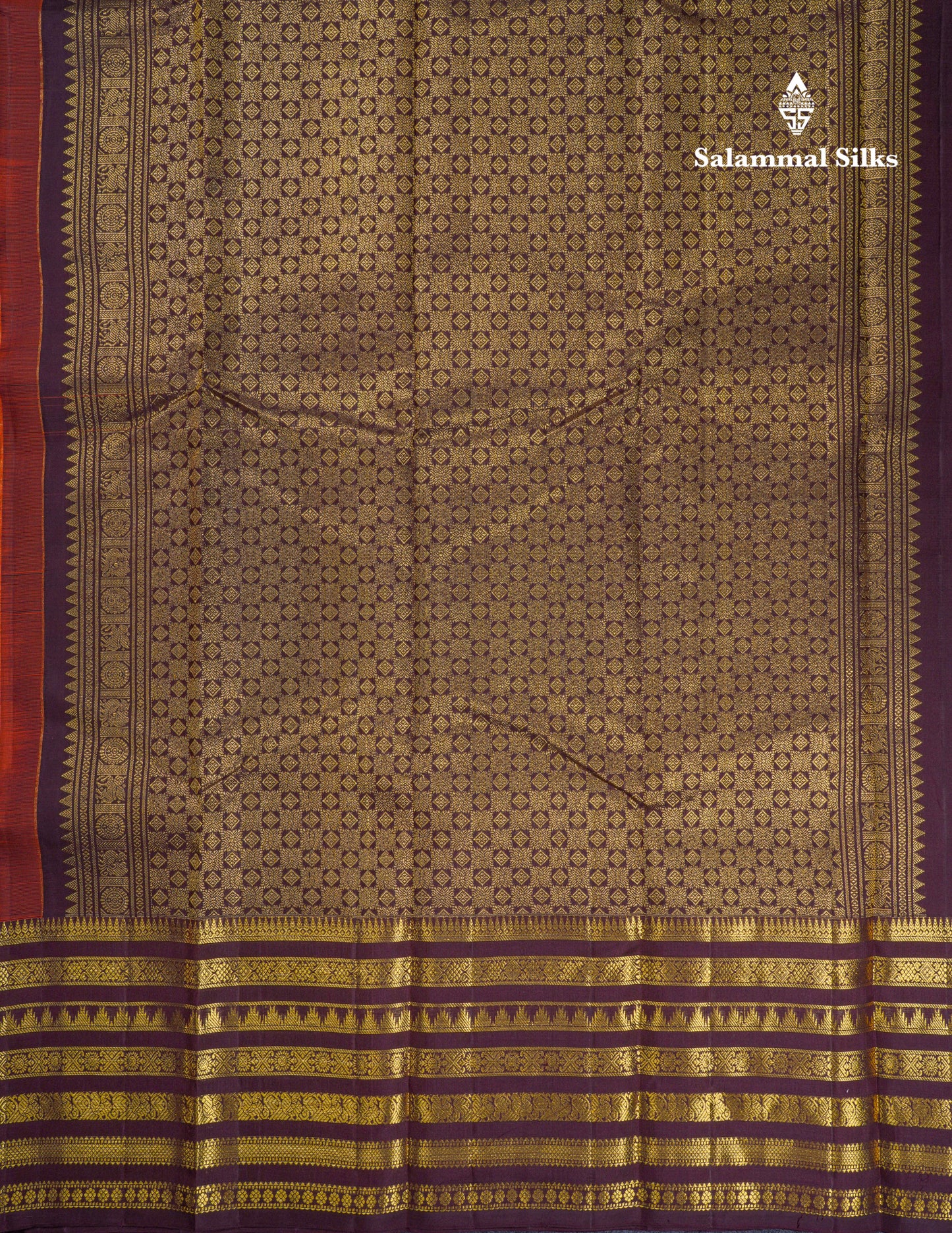Beautiful Rust Orange Pure Kanjivaram Silk Saree With Contrast Dark Brown Traditional Long Border