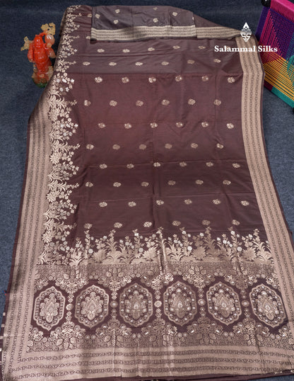 Brown Semi Raw Silk Saree With Fancy Self Border