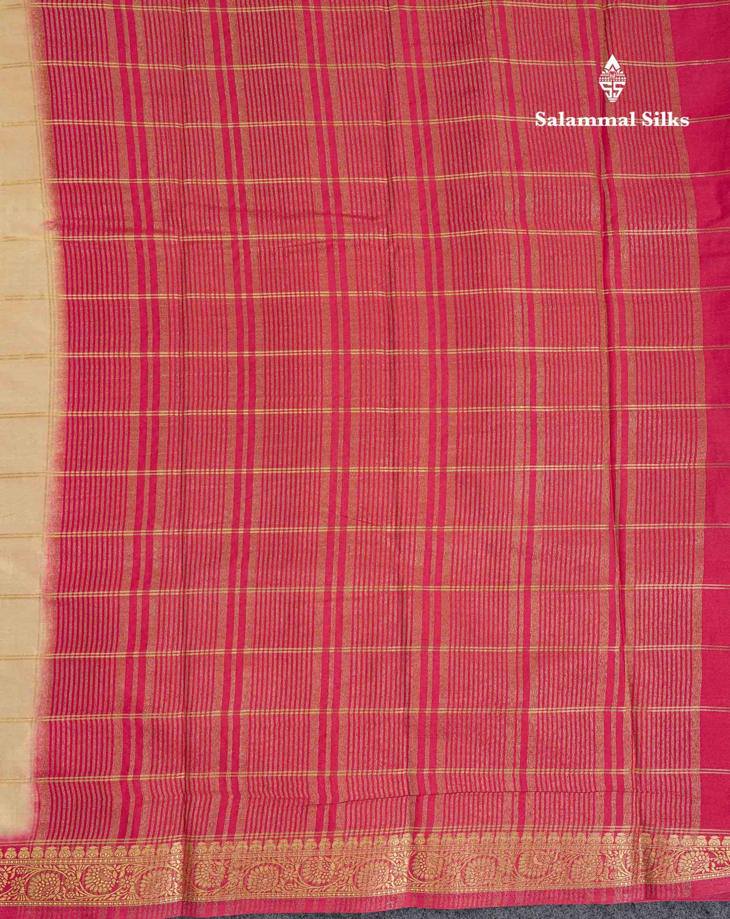 Beautiful Chilly Red Zari Checks Semi Mysore Silk Saree With Contrast Green Small Traditional Border