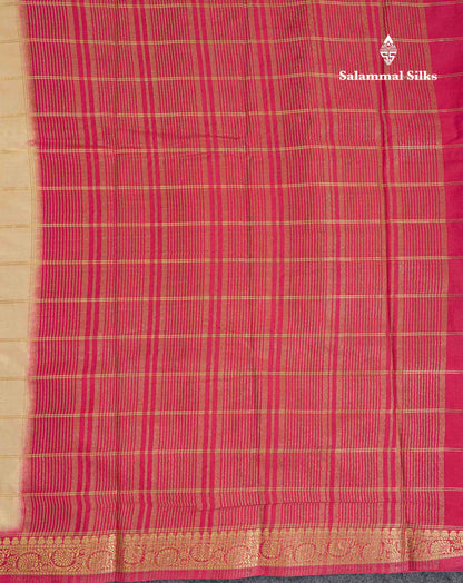 Beautiful Chilly Red Zari Checks Semi Mysore Silk Saree With Contrast Green Small Traditional Border