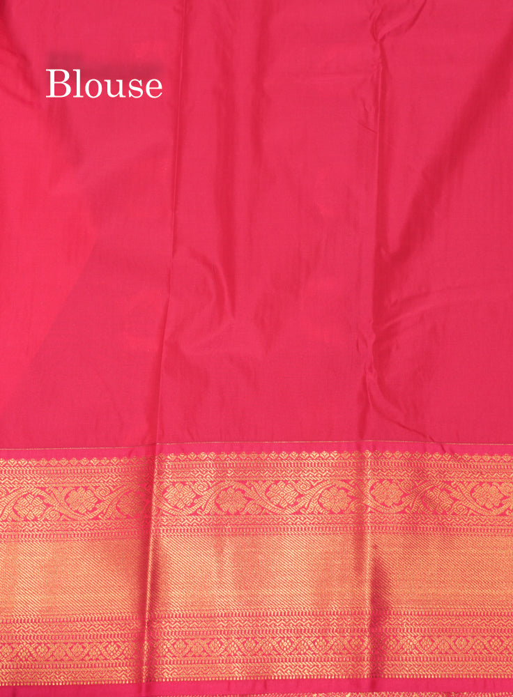 Blue Colour Small Checks Semi Silk Saree With Pink Border