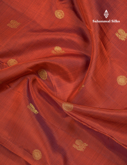 Beautiful Rust Orange Pure Kanjivaram Silk Saree With Contrast Dark Brown Traditional Long Border