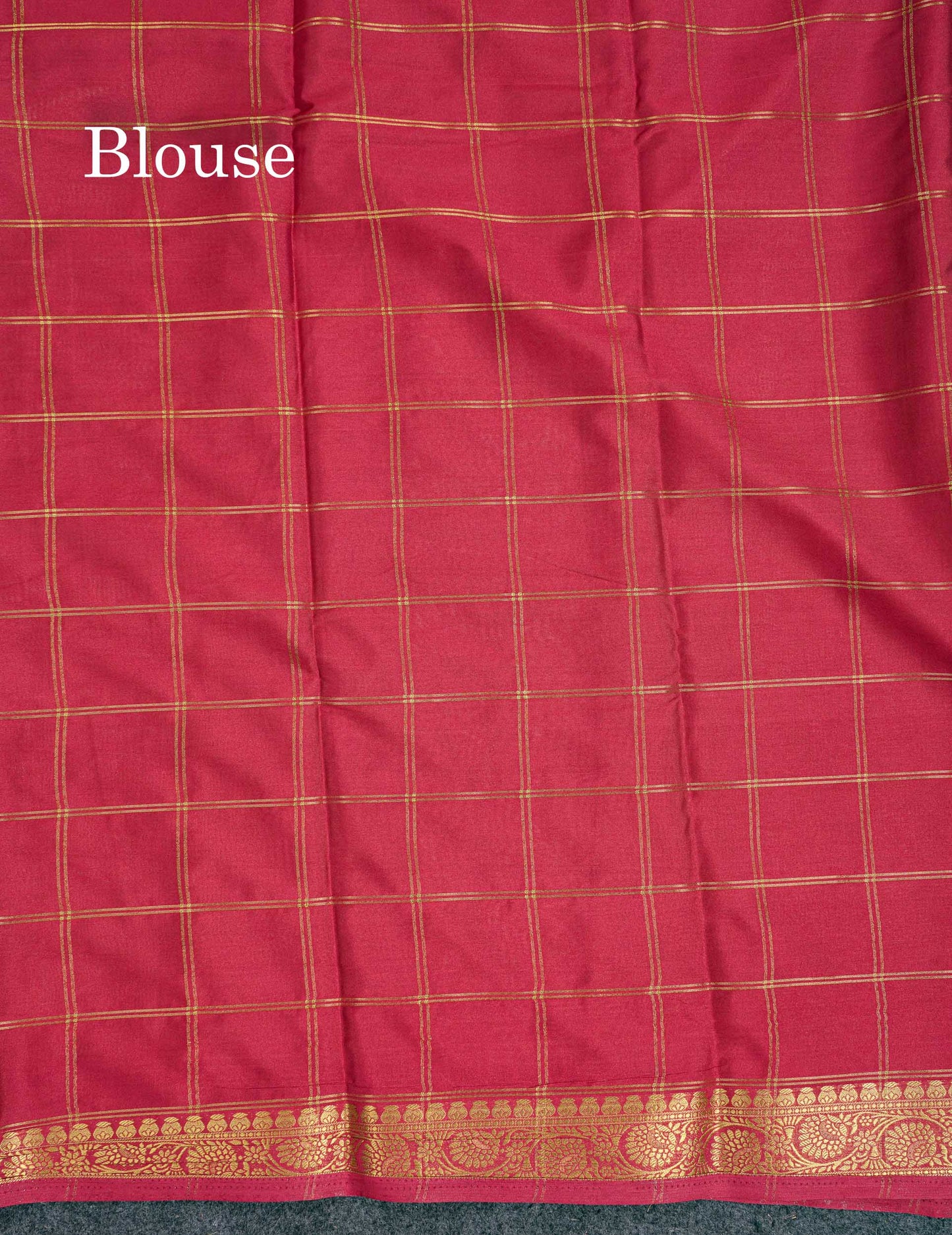 Beautiful Chilly Red Zari Checks Semi Mysore Silk Saree With Contrast Green Small Traditional Border