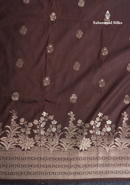 Brown Semi Raw Silk Saree With Fancy Self Border