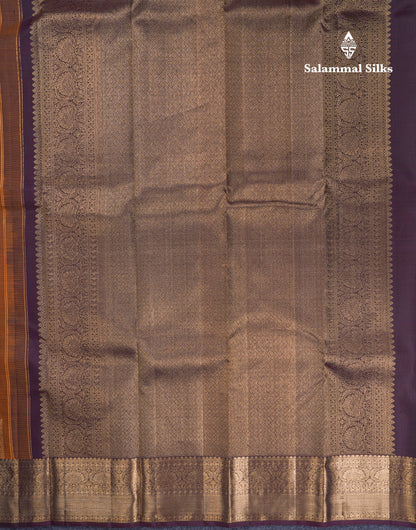 Beautiful Rust Orange Pure Kanjivaram Silk Saree With Contrast Dark Brown Traditional & Turning Border