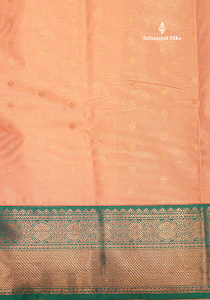 Peach Colour Vaira Oosi Semi Silk Saree With Saffire Green Border