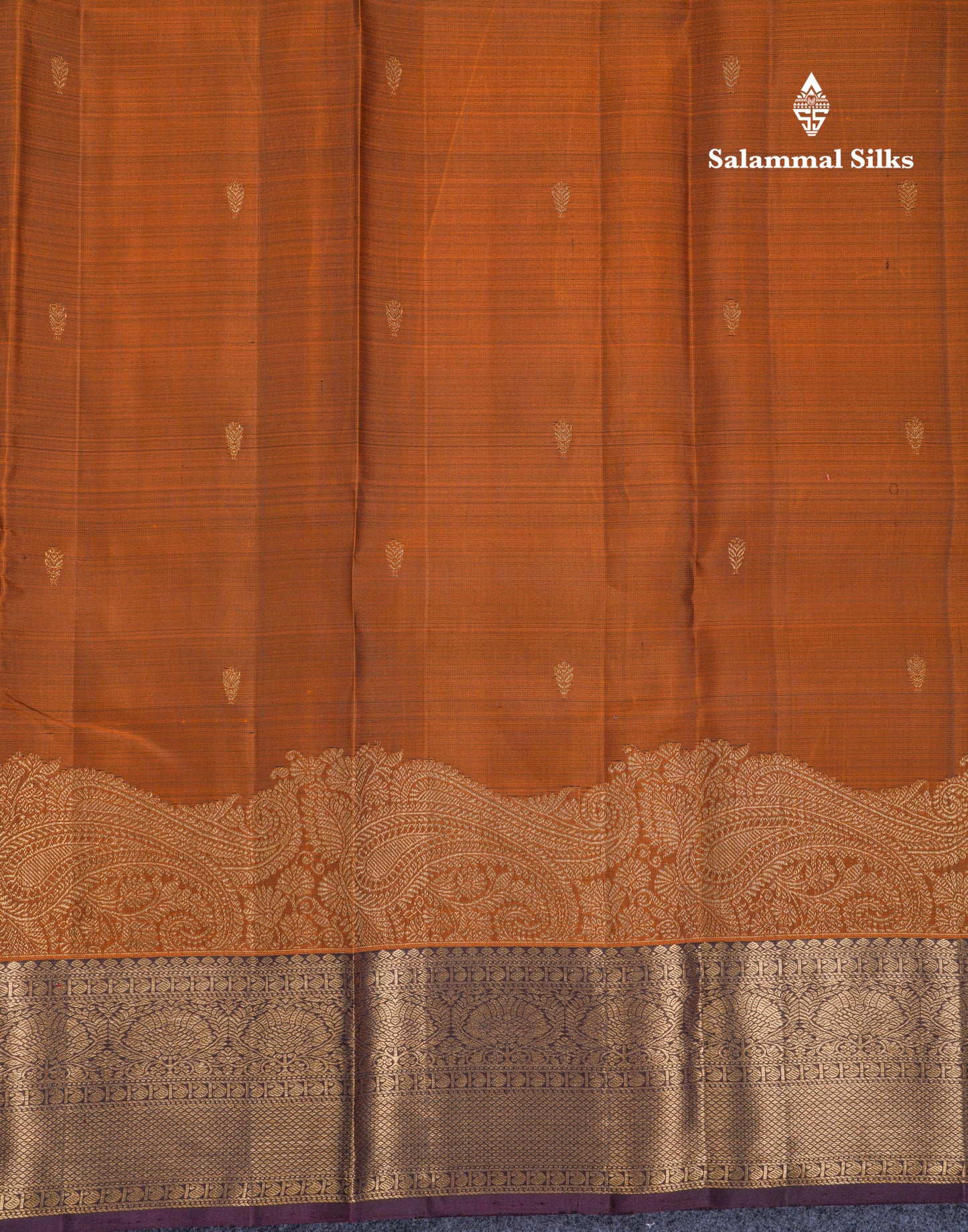 Beautiful Rust Orange Pure Kanjivaram Silk Saree With Contrast Dark Brown Traditional & Turning Border