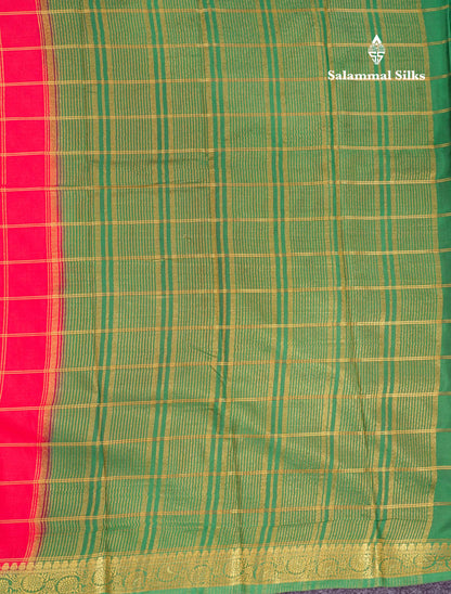 Beautiful Chilly Red Zari Checks Semi Mysore Silk Saree With Contrast Green Small Traditional Border