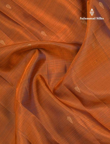 Beautiful Rust Orange Pure Kanjivaram Silk Saree With Contrast Dark Brown Traditional & Turning Border
