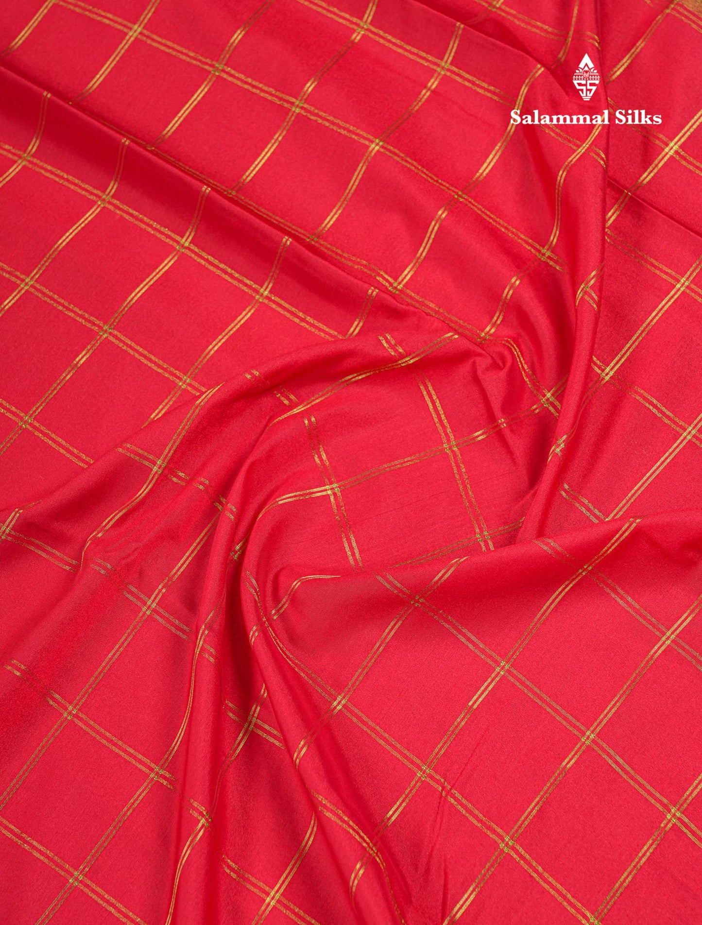Beautiful Chilly Red Zari Checks Semi Mysore Silk Saree With Contrast Green Small Traditional Border