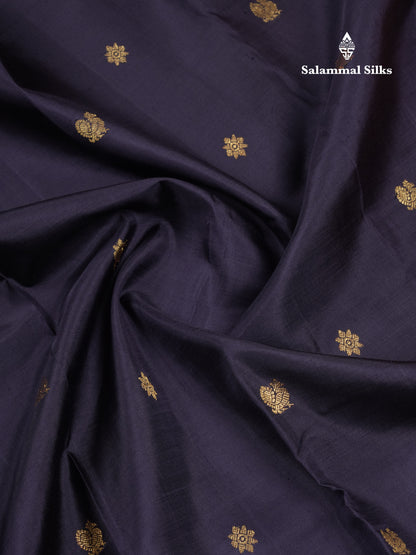 Korvai Beautiful Black Pure Kanjivaram Silk Saree With Contrast Orange Traditional Border