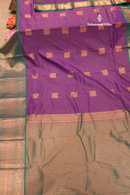 Violet Colour Zari Lines Semi Silk Saree With Saffire Green Border
