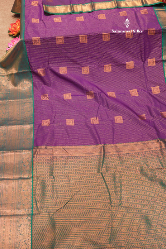 Violet Colour Zari Lines Semi Silk Saree With Saffire Green Border